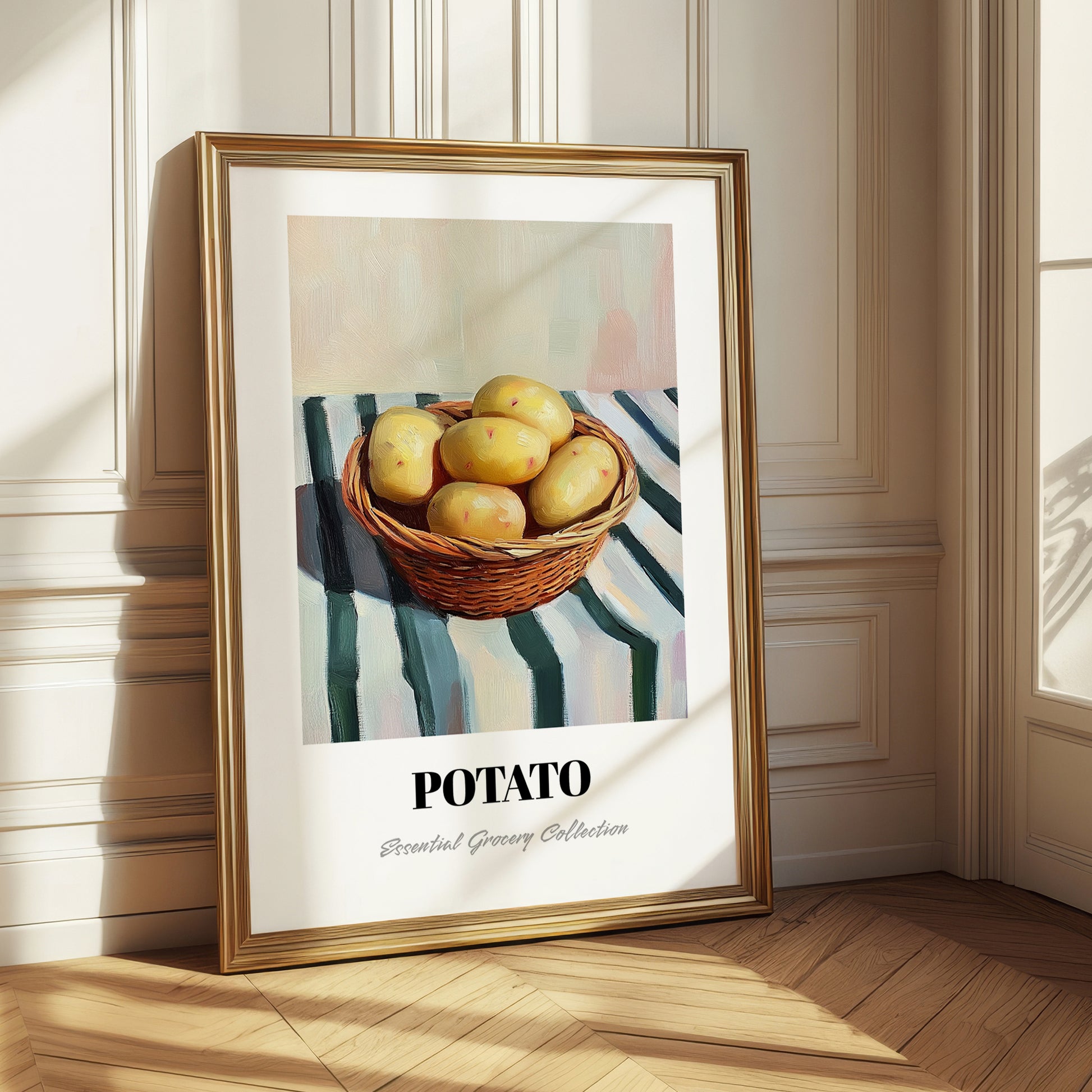 Potato – on Striped Tablecloth, Vegetable Painting