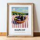 Eggplant – Valley Café Scene, Vegetable Still Life, in wooden frame leaning on the floor