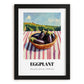 Eggplant – Valley Café Scene, Vegetable Still Life, in sleek black frame