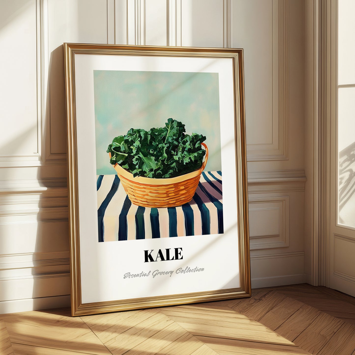 Kale – on Striped Tablecloth, Vegetable Print
