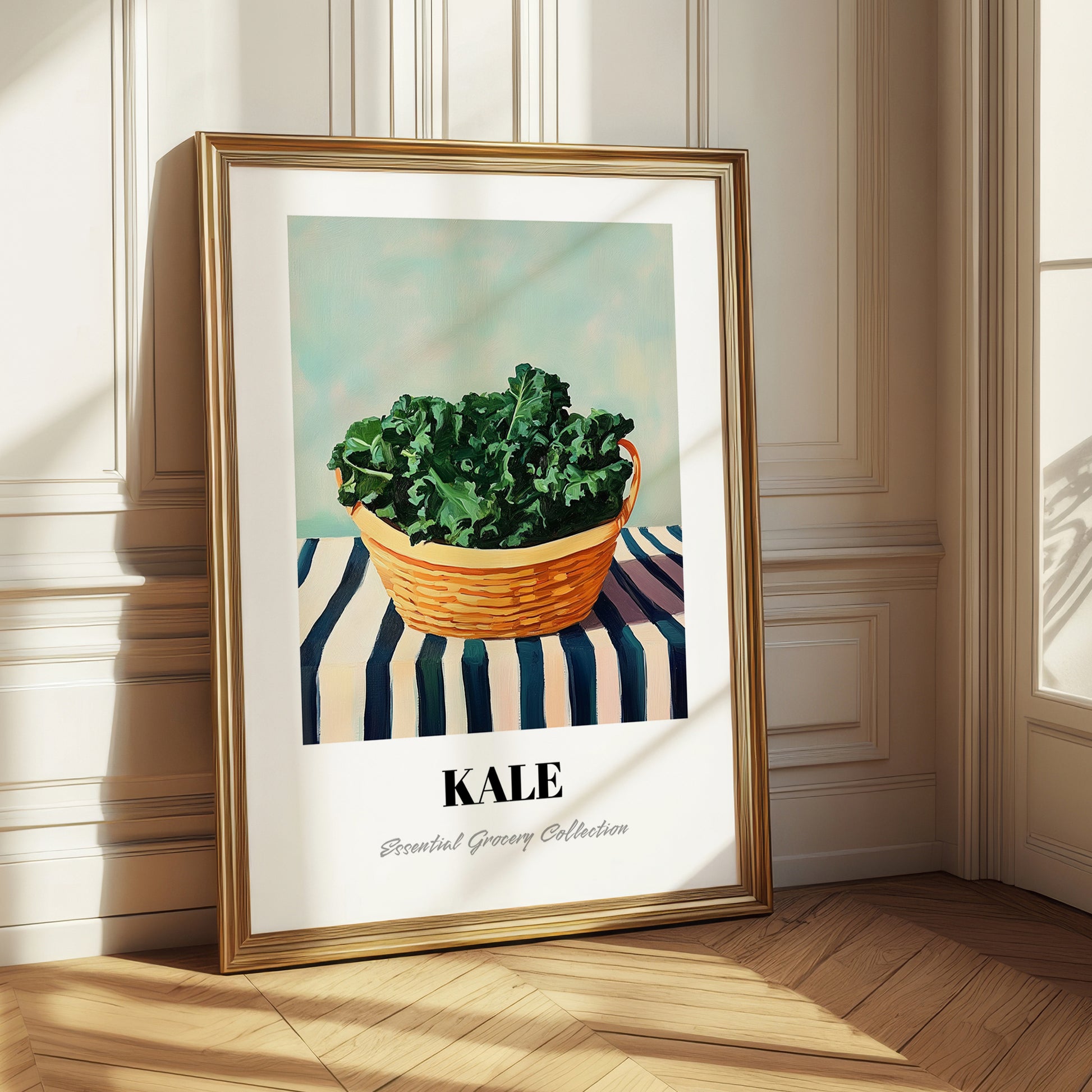 Kale – on Striped Tablecloth, Vegetable Print