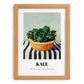 Kale – on Striped Tablecloth, Vegetable Print, set in oak frame