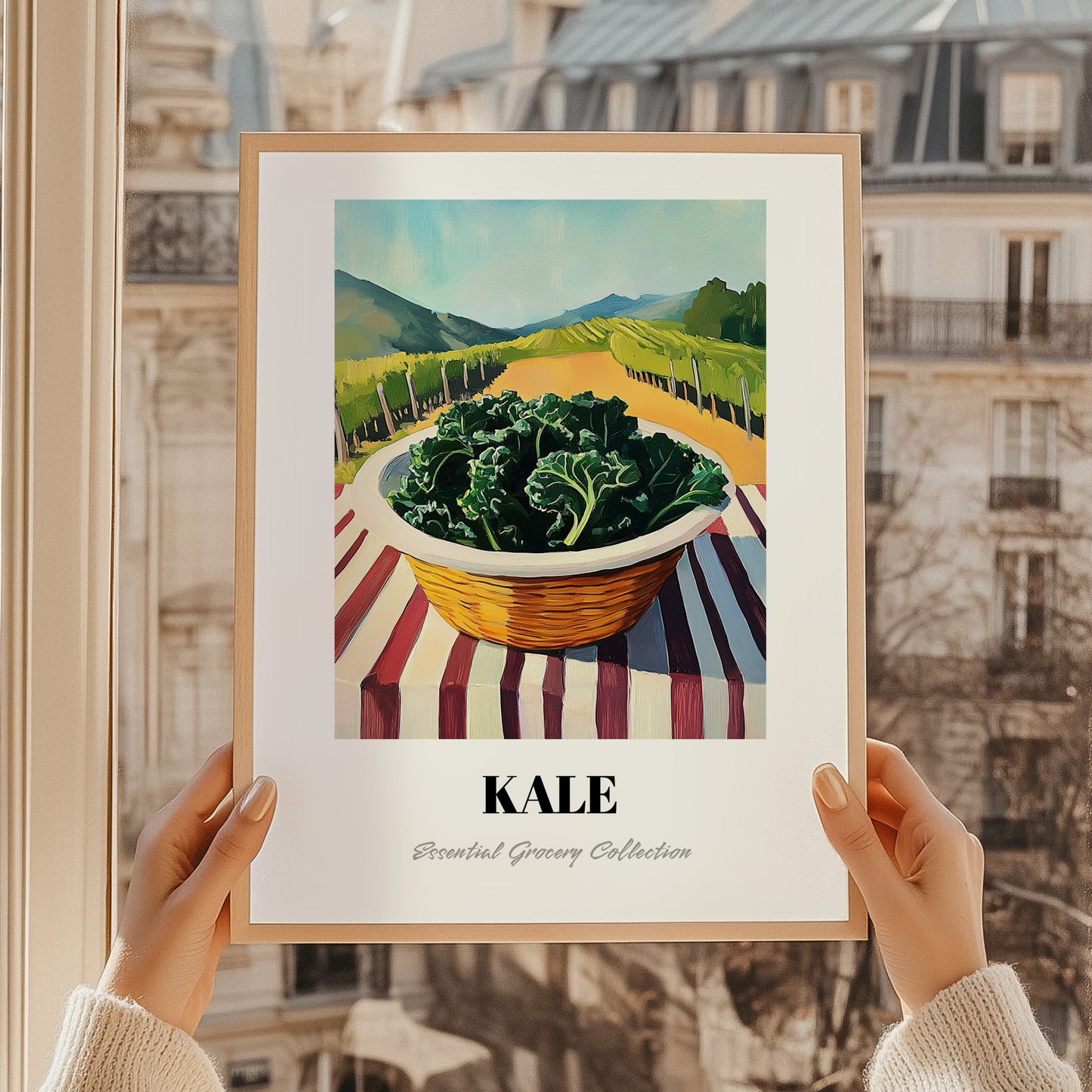 Kale – Green Valley Landscape, Vegetable Wall Decor, styled in a charming Paris street view