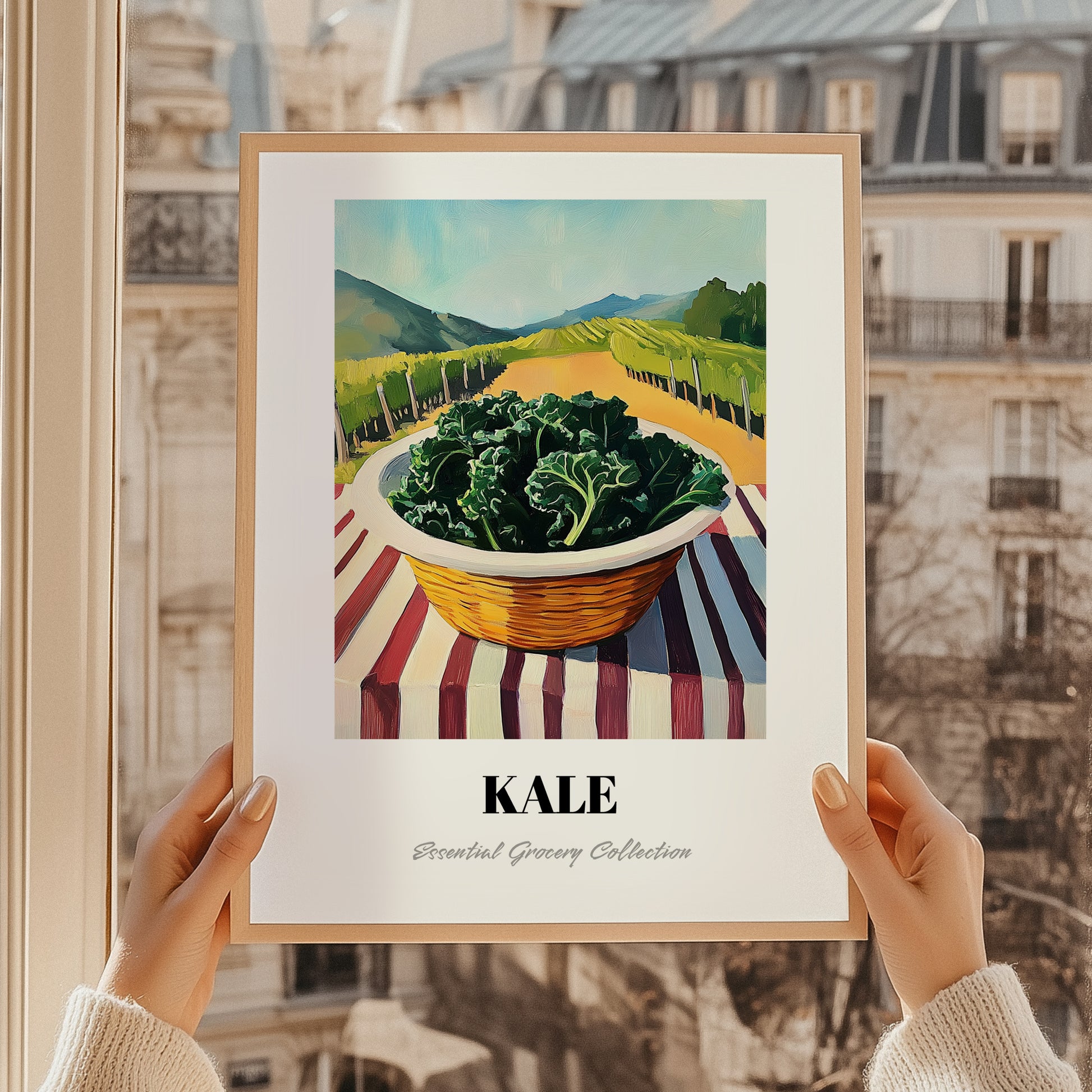 Kale – Green Valley Landscape, Vegetable Wall Decor, styled in a charming Paris street view