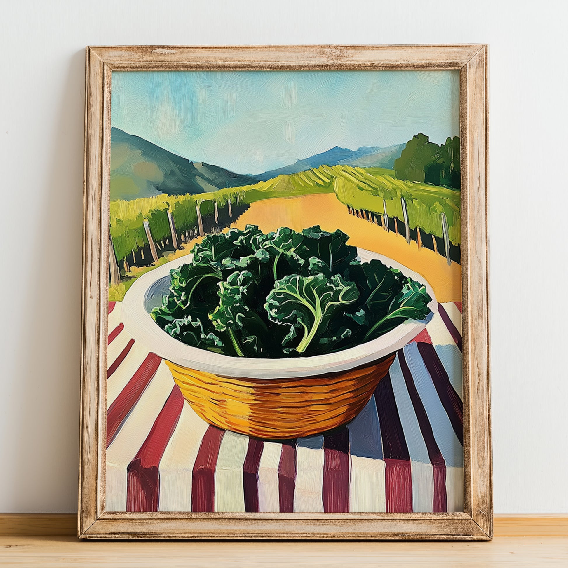 Kale – Green Valley Landscape, Vegetable Wall Decor, no-text version framed in wood