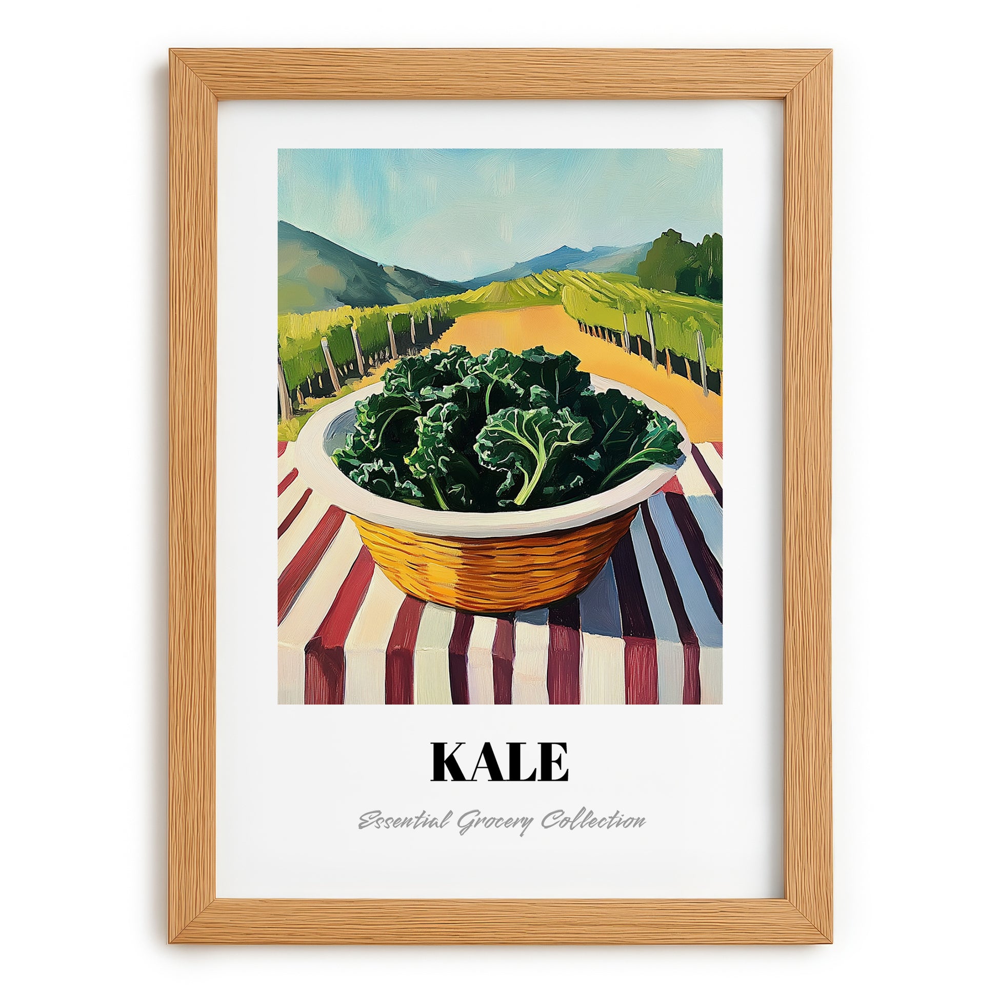 Kale – Green Valley Landscape, Vegetable Wall Decor, set in oak frame