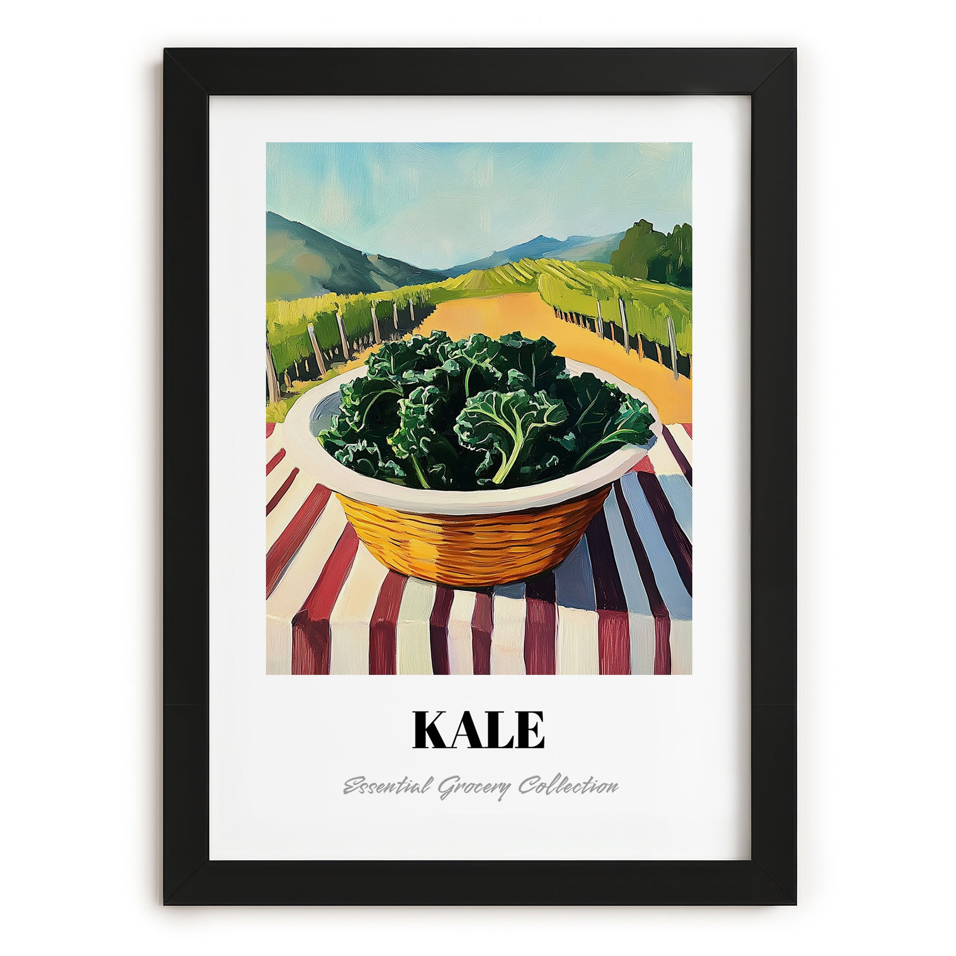 Kale – Green Valley Landscape, Vegetable Wall Decor, in sleek black frame