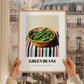 Green Beans – on Striped Tablecloth, Vegetable Illustration, styled in a charming Paris street view