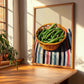 Green Beans – on Striped Tablecloth, Vegetable Illustration, clean layout with no caption