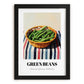 Green Beans – on Striped Tablecloth, Vegetable Illustration, in sleek black frame