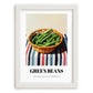 Green Beans – on Striped Tablecloth, Vegetable Illustration, placed in minimal white frame