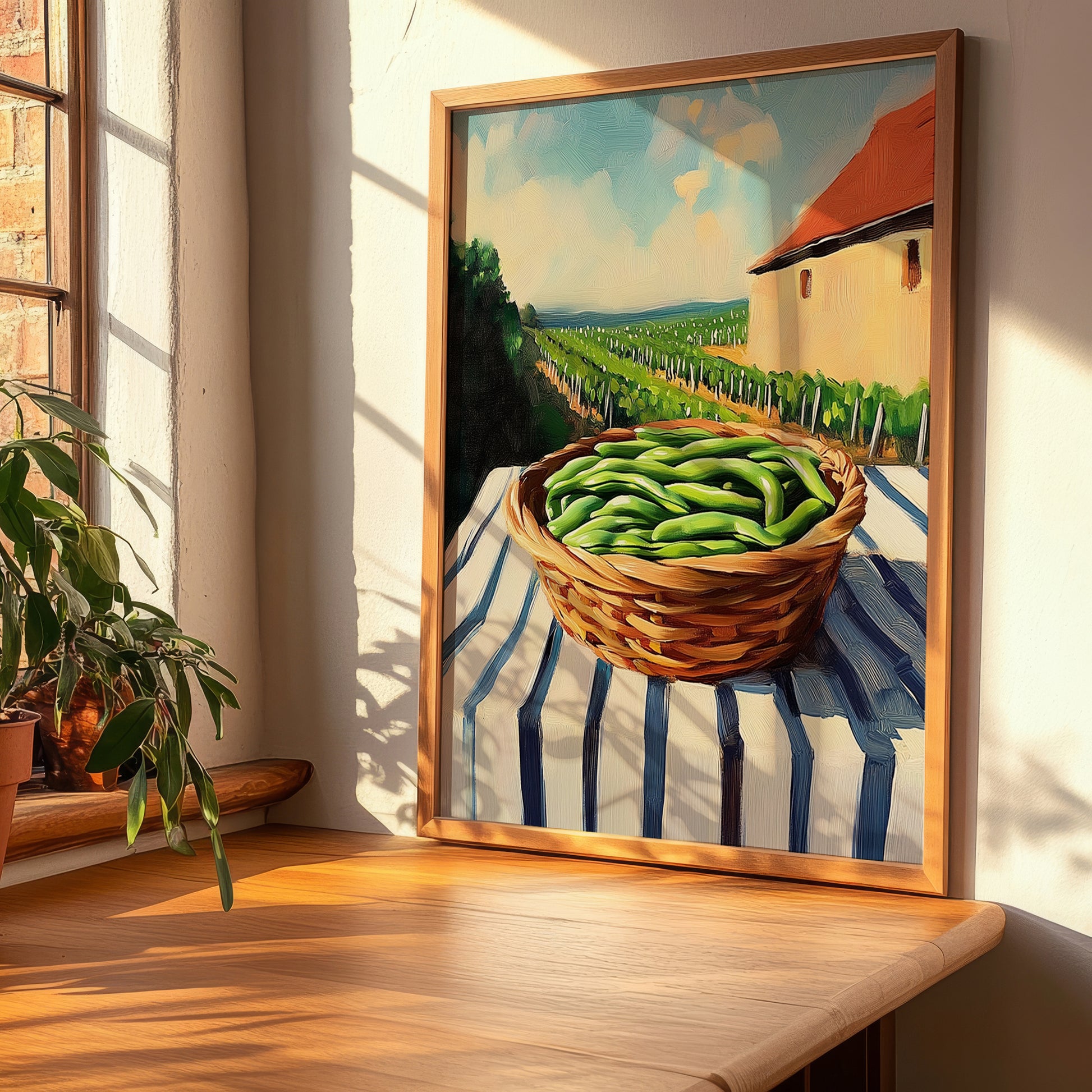 Green Beans – Valley Café Scene, Vegetable Still Life, clean layout with no caption