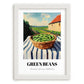 Green Beans – Valley Café Scene, Vegetable Still Life, placed in minimal white frame