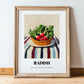 Radish – on Striped Tablecloth, Vegetable Wall Decor, in wooden frame leaning on the floor