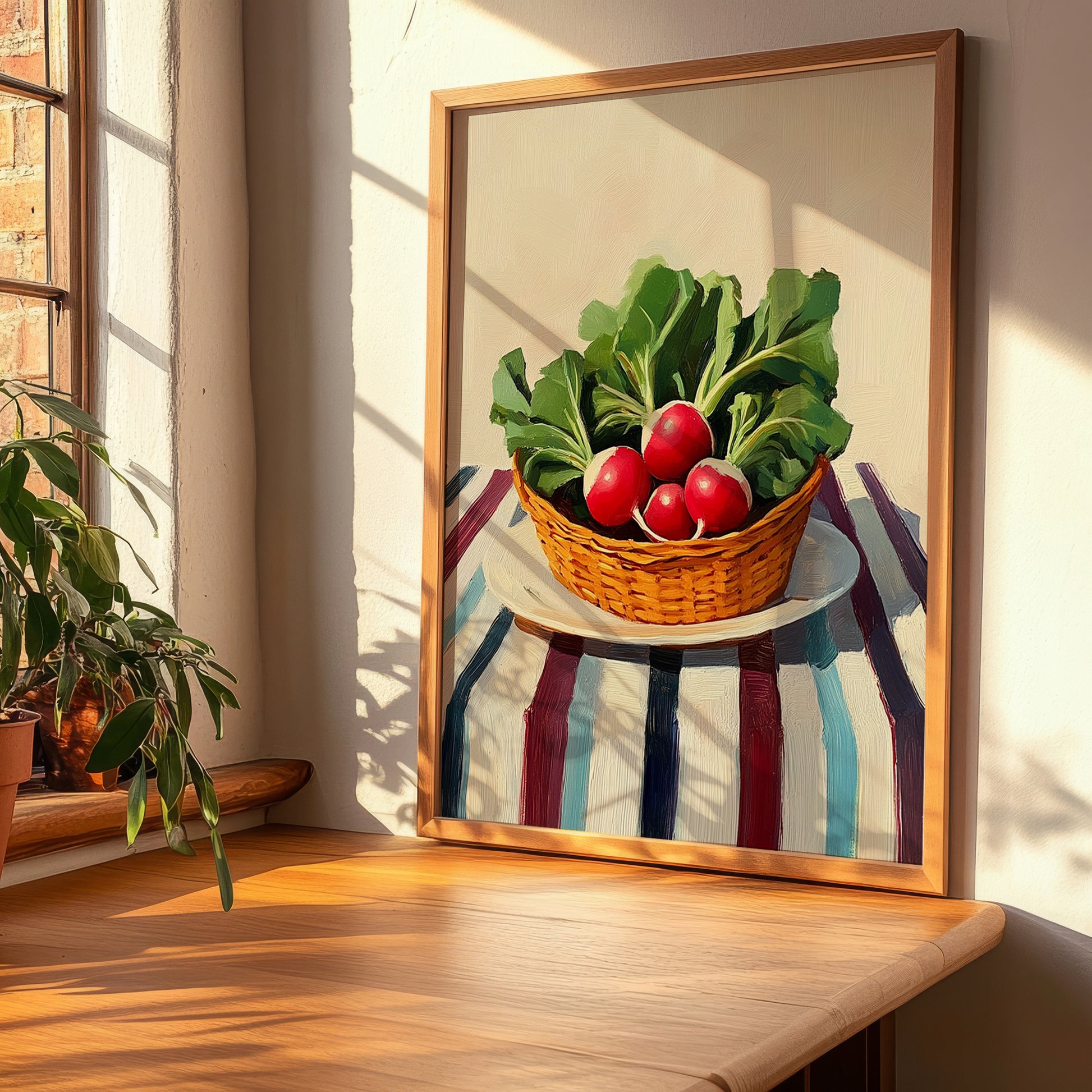 Radish – on Striped Tablecloth, Vegetable Wall Decor, clean layout with no caption
