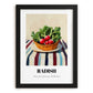 Radish – on Striped Tablecloth, Vegetable Wall Decor, in sleek black frame