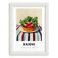 Radish – on Striped Tablecloth, Vegetable Wall Decor, placed in minimal white frame