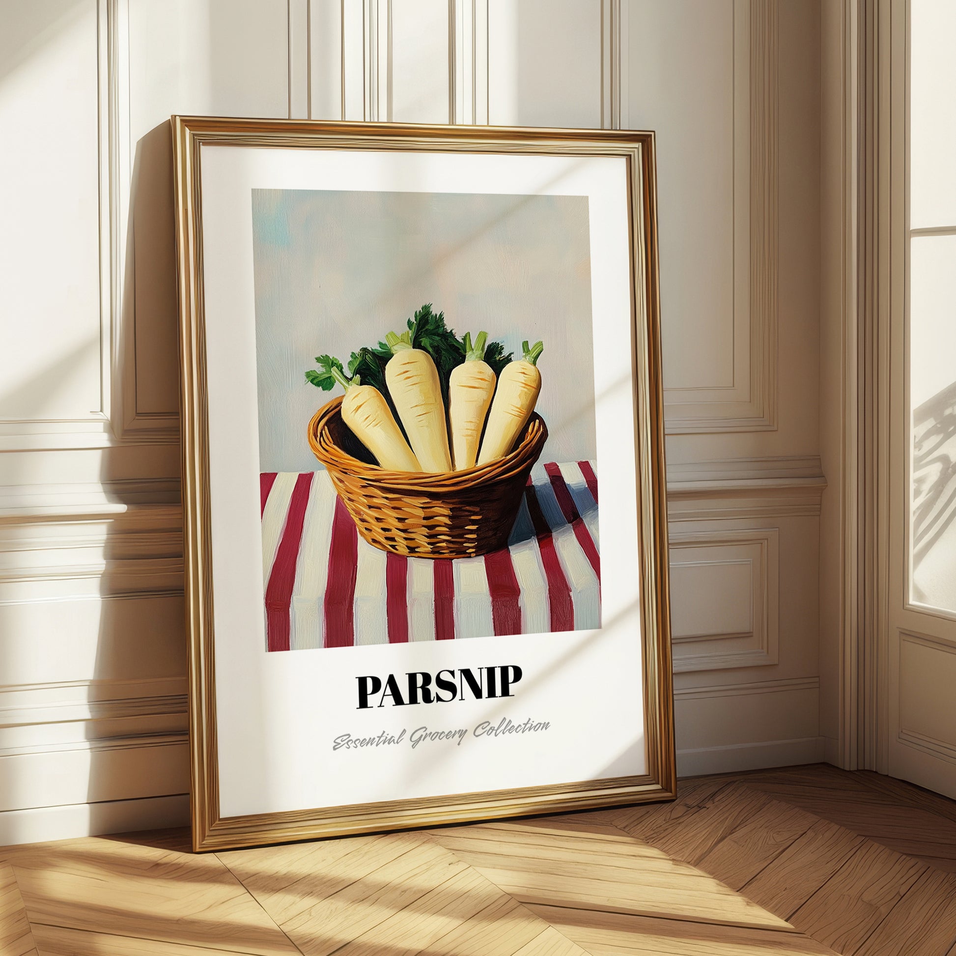 Parsnip – on Striped Tablecloth, Vegetable Wall Art