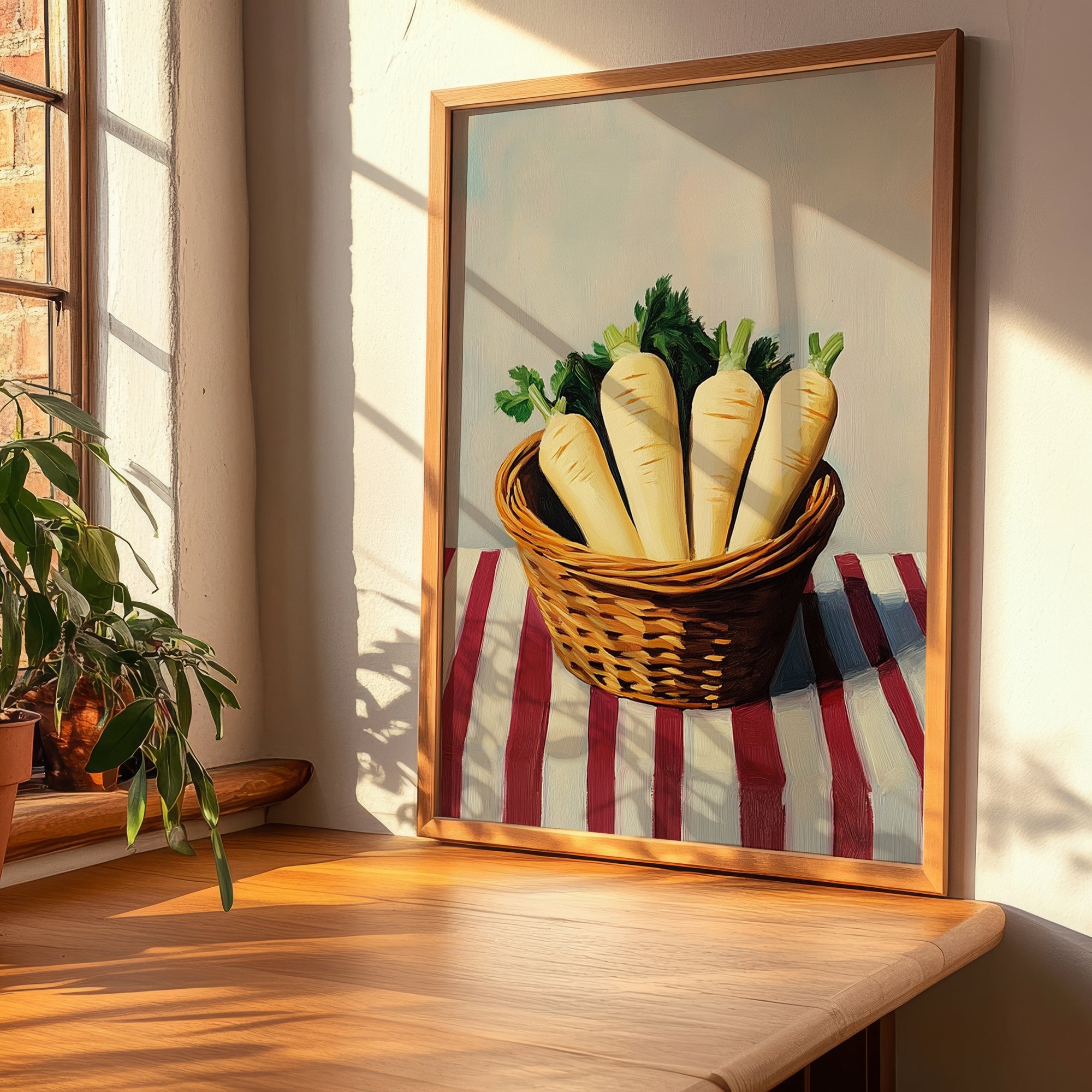 Parsnip – on Striped Tablecloth, Vegetable Wall Art, clean layout with no caption