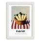 Parsnip – on Striped Tablecloth, Vegetable Wall Art, placed in minimal white frame