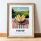 Parsnip – Valley Café Scene, Vegetable Painting, in wooden frame leaning on the floor