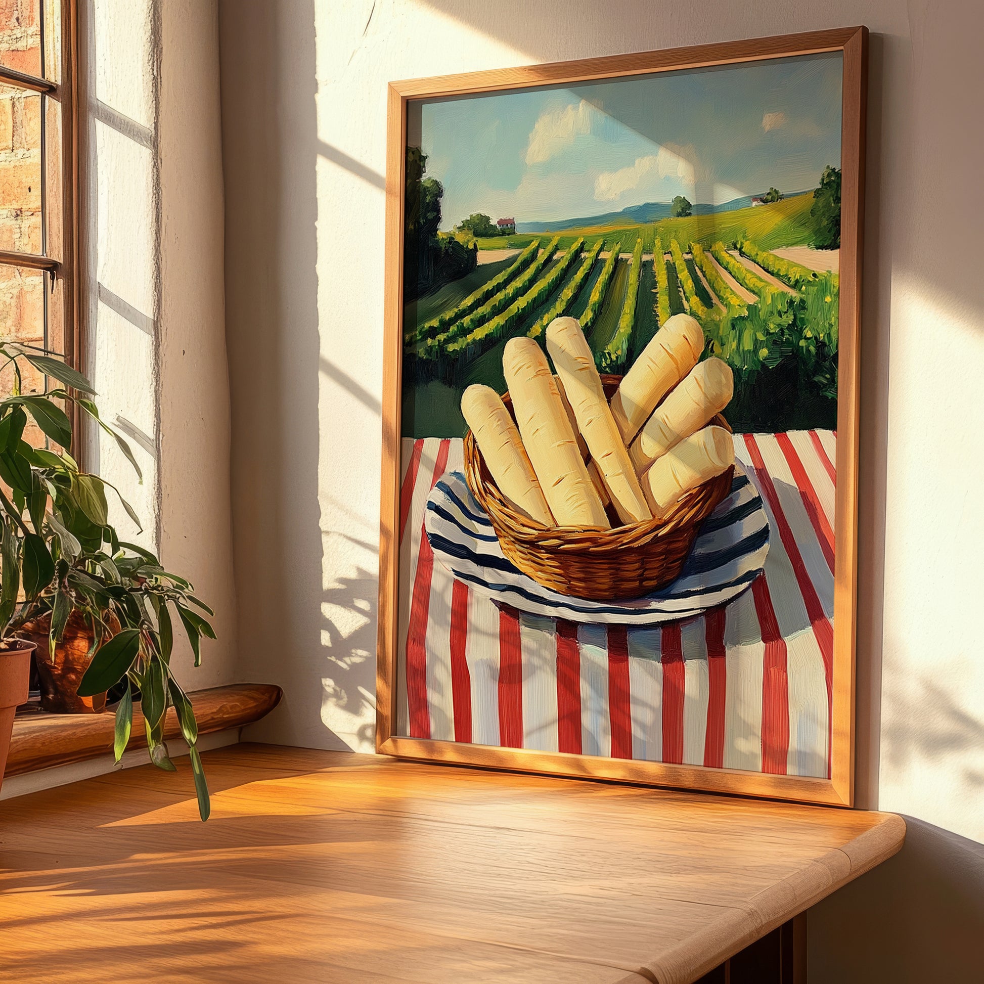 Parsnip – Valley Café Scene, Vegetable Painting, clean layout with no caption