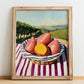 Sweet Potato – Valley Café Scene, Vegetable Wall Decor, no-text version framed in wood