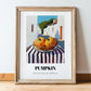 Pumpkin – White village Café on the Corner, Vegetable Still Life, in wooden frame leaning on the floor