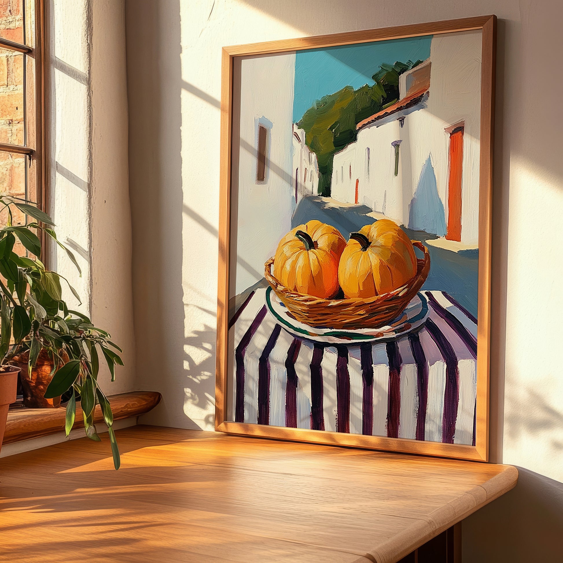 Pumpkin – White village Café on the Corner, Vegetable Still Life, clean layout with no caption