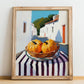 Pumpkin – White village Café on the Corner, Vegetable Still Life, no-text version framed in wood