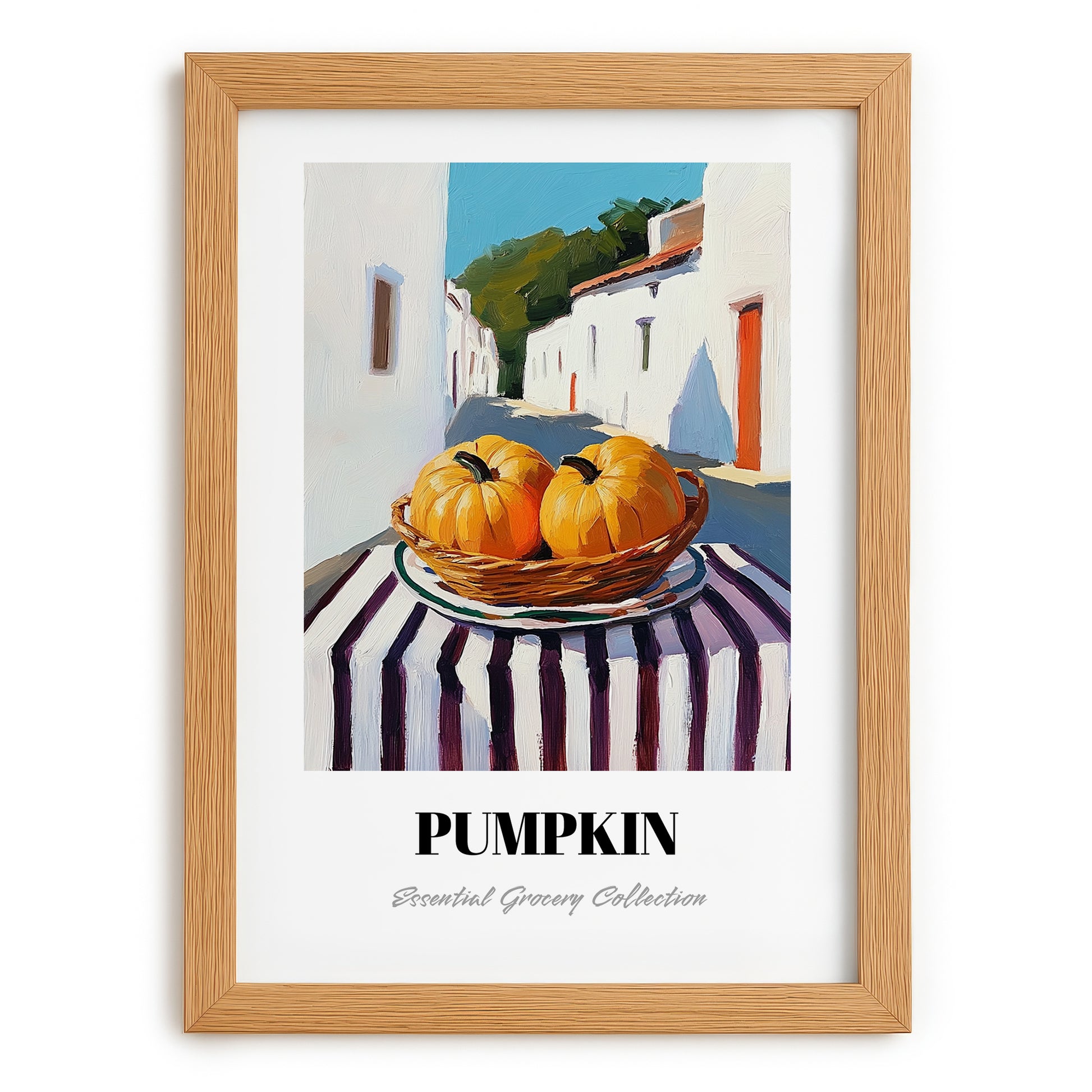 Pumpkin – White village Café on the Corner, Vegetable Still Life, set in oak frame