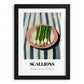 Green Onions – on Striped Tablecloth, Vegetable Wall Decor, in sleek black frame