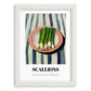 Green Onions – on Striped Tablecloth, Vegetable Wall Decor, placed in minimal white frame