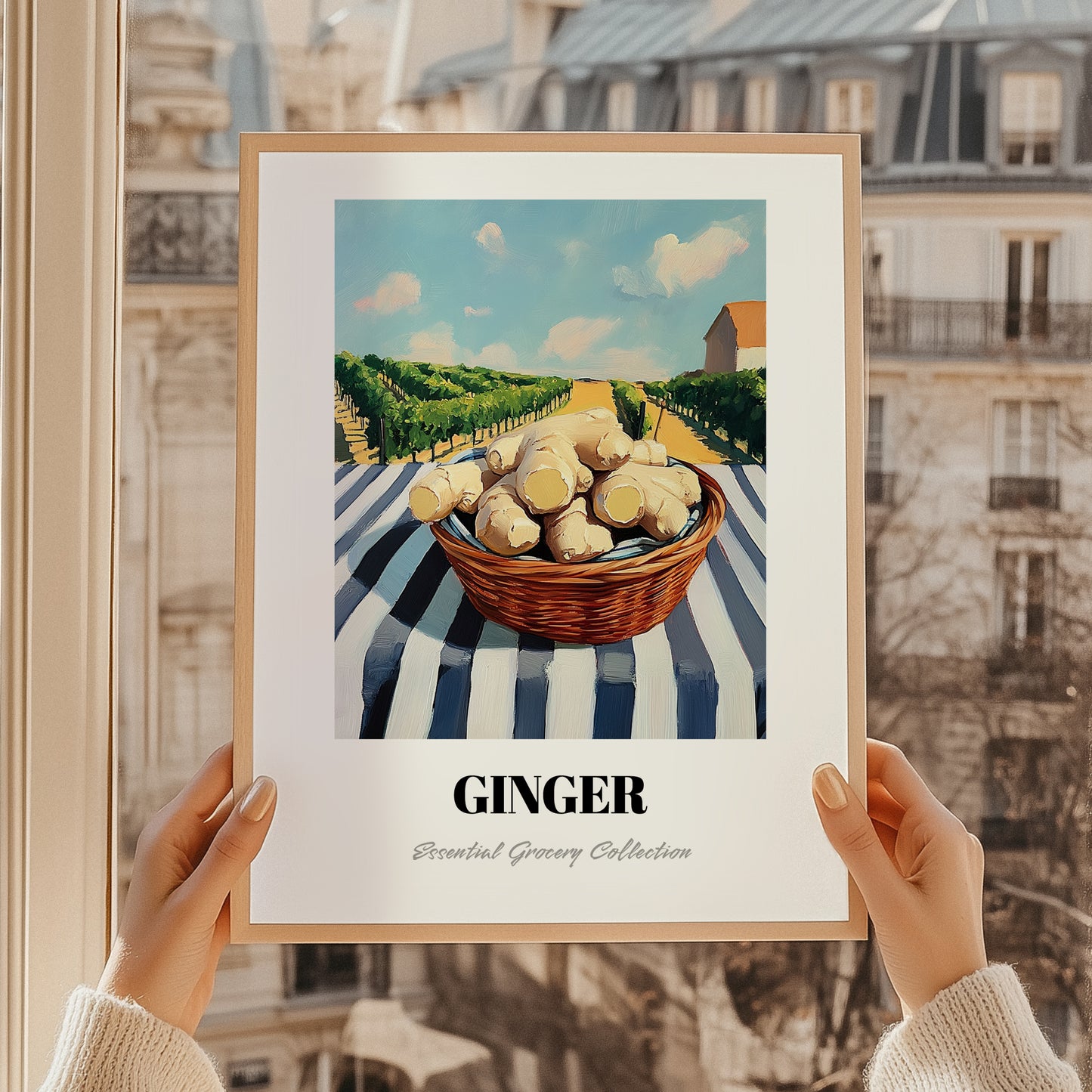 Ginger – Valley Café Scene, Vegetable Painting, styled in a charming Paris street view