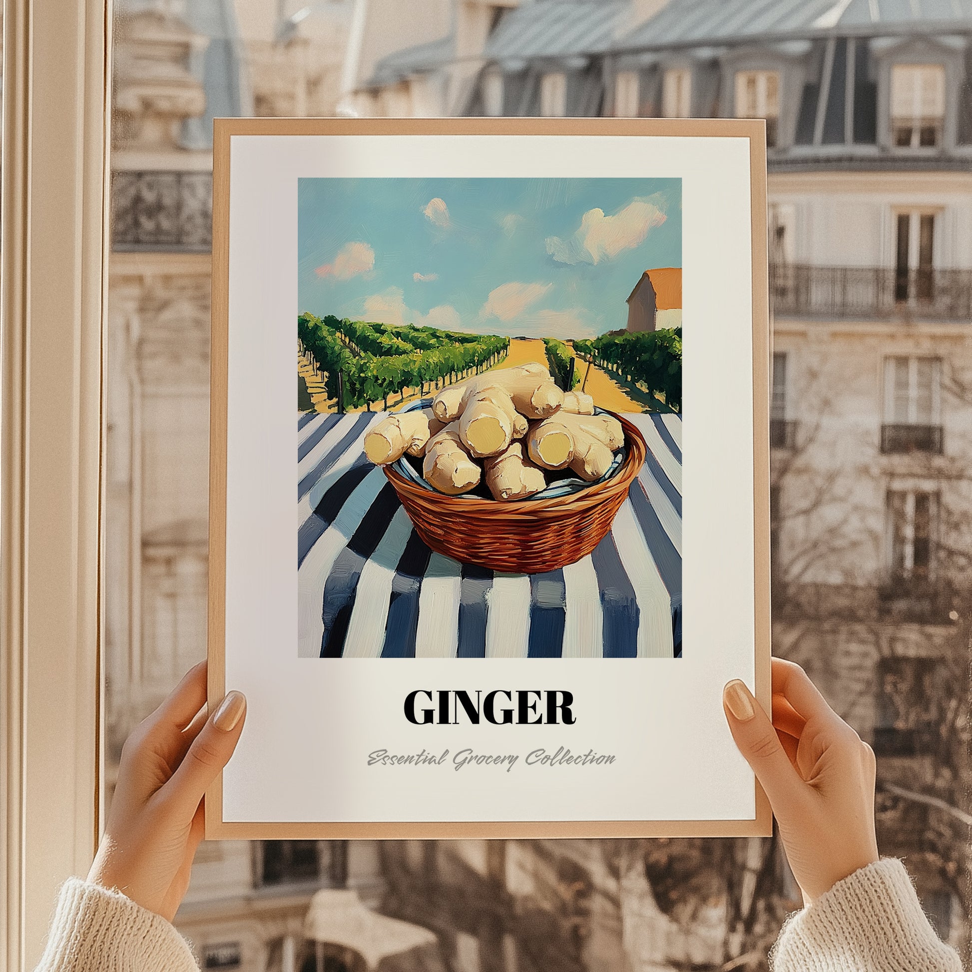 Ginger – Valley Café Scene, Vegetable Painting, styled in a charming Paris street view