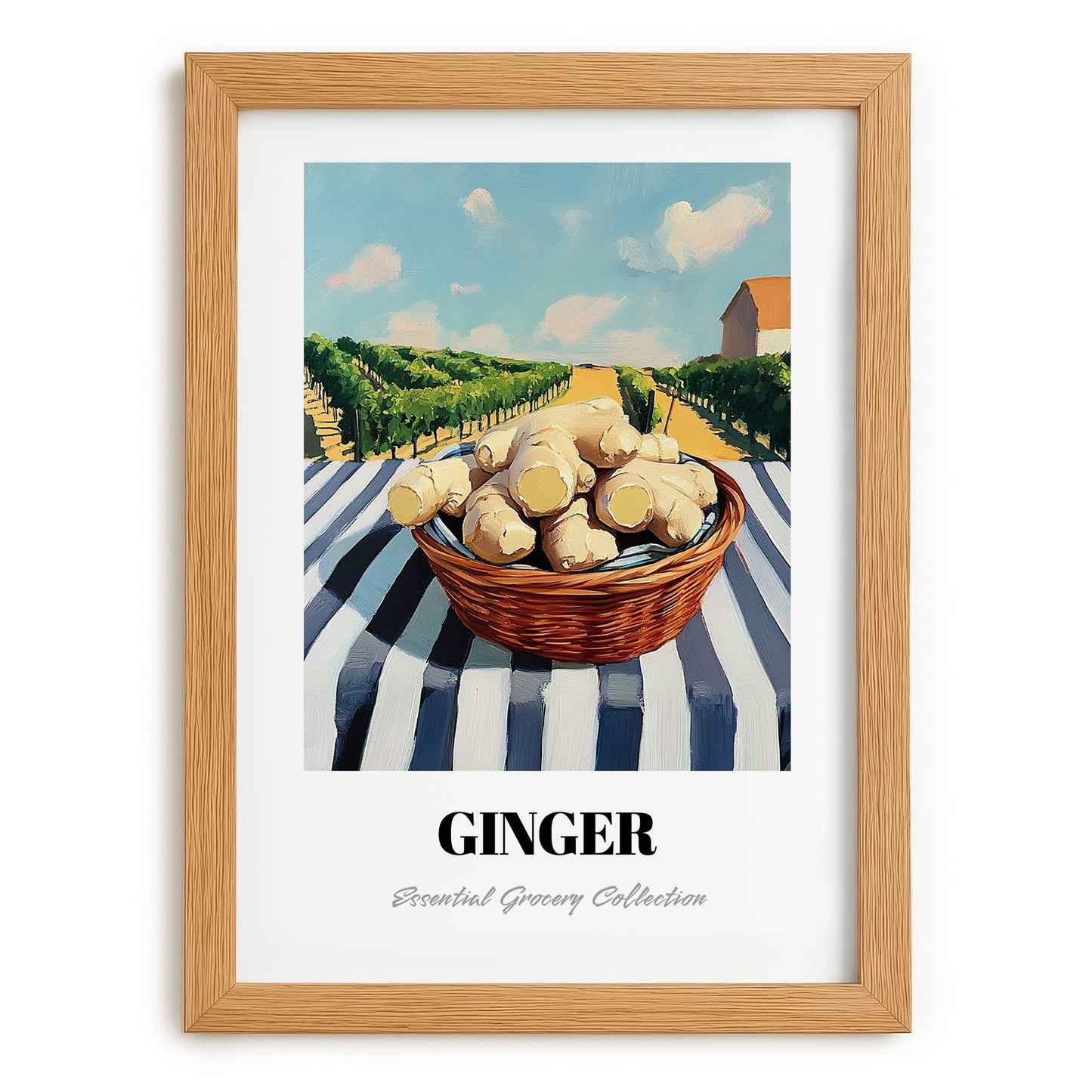 Ginger – Valley Café Scene, Vegetable Painting, set in oak frame