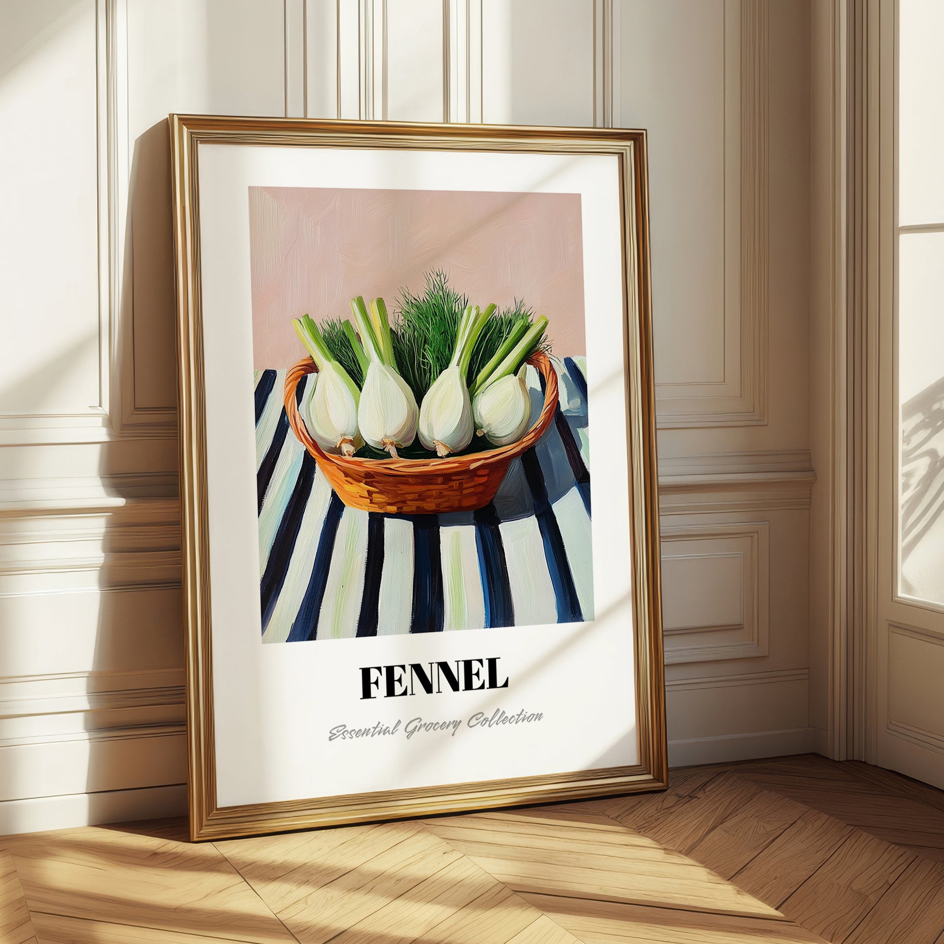 Fennel – on Striped Tablecloth, Vegetable Print