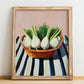 Fennel – on Striped Tablecloth, Vegetable Print, no-text version framed in wood