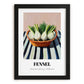 Fennel – on Striped Tablecloth, Vegetable Print, in sleek black frame