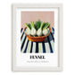 Fennel – on Striped Tablecloth, Vegetable Print, placed in minimal white frame