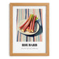 Rhubarb – on Striped Tablecloth, Vegetable Wall Decor, set in oak frame