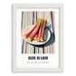 Rhubarb – on Striped Tablecloth, Vegetable Wall Decor, placed in minimal white frame