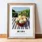 Jicama – Green Valley Landscape, Vegetable Poster, in wooden frame leaning on the floor
