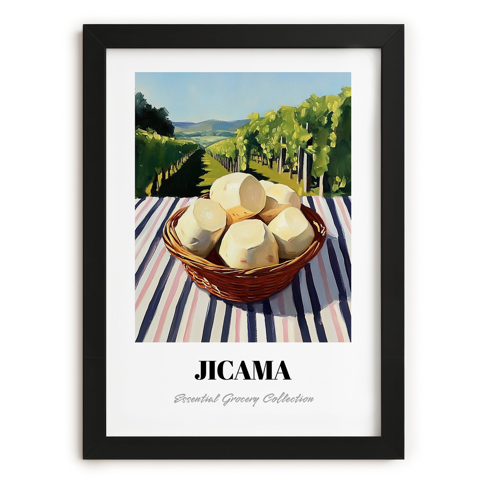 Jicama – Green Valley Landscape, Vegetable Poster, in sleek black frame