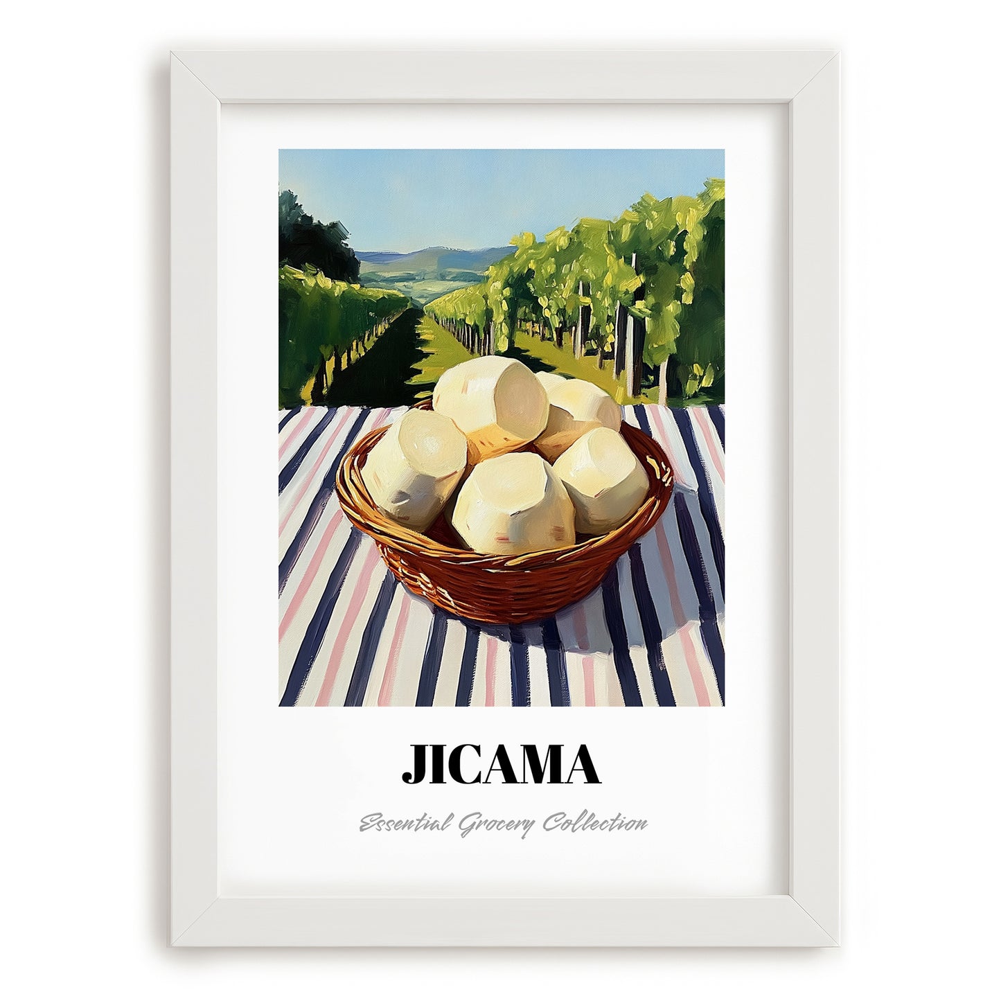 Jicama – Green Valley Landscape, Vegetable Poster, placed in minimal white frame