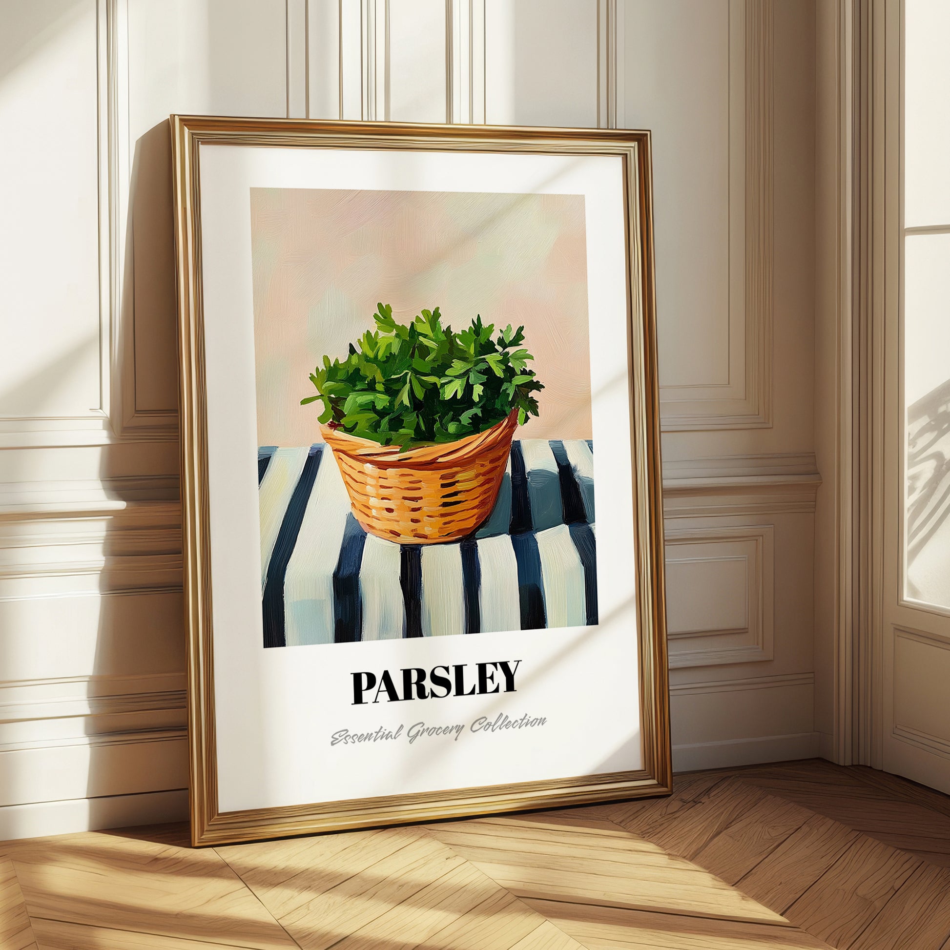 Parsley – on Striped Tablecloth, Fresh Herbs Illustration