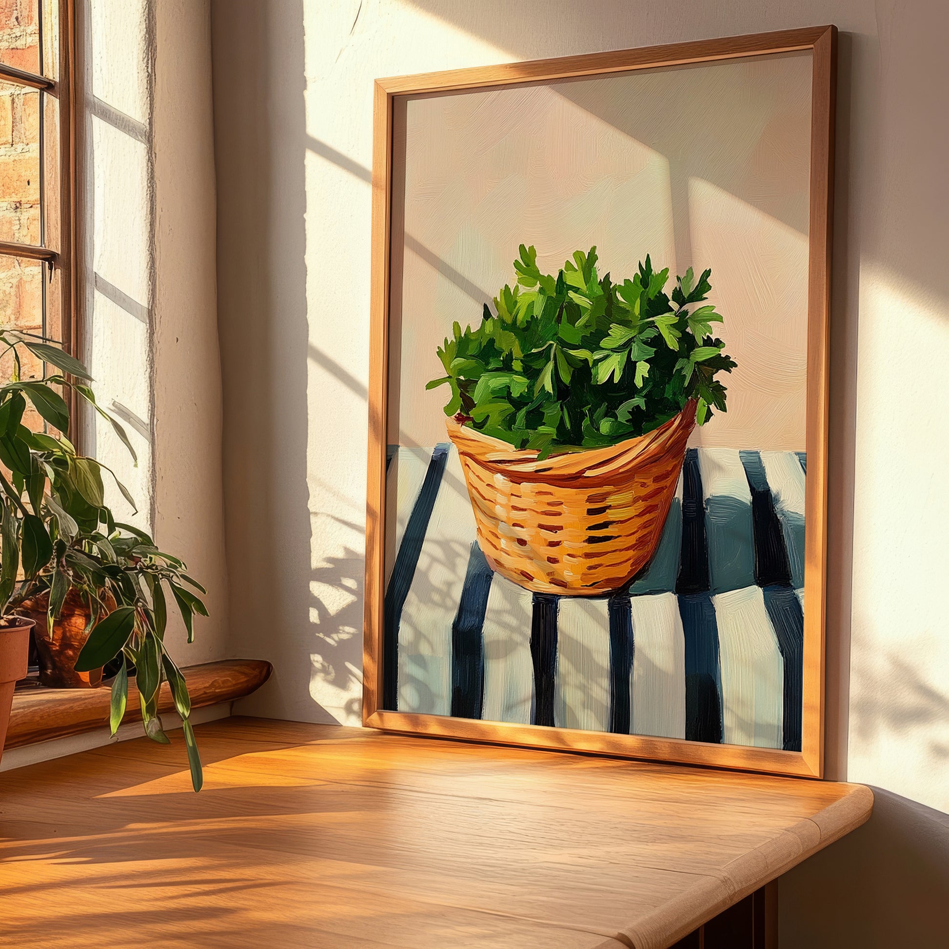 Parsley – on Striped Tablecloth, Fresh Herbs Illustration, clean layout with no caption
