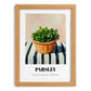 Parsley – on Striped Tablecloth, Fresh Herbs Illustration, set in oak frame