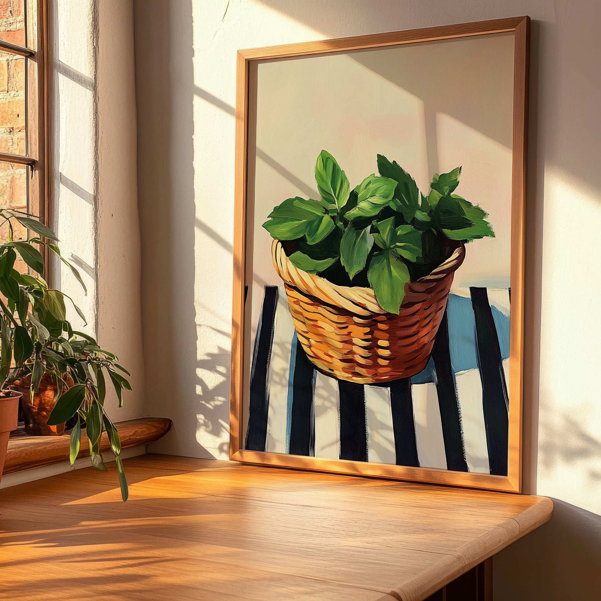 Mint – on Striped Tablecloth, Fresh Herbs Poster, clean layout with no caption