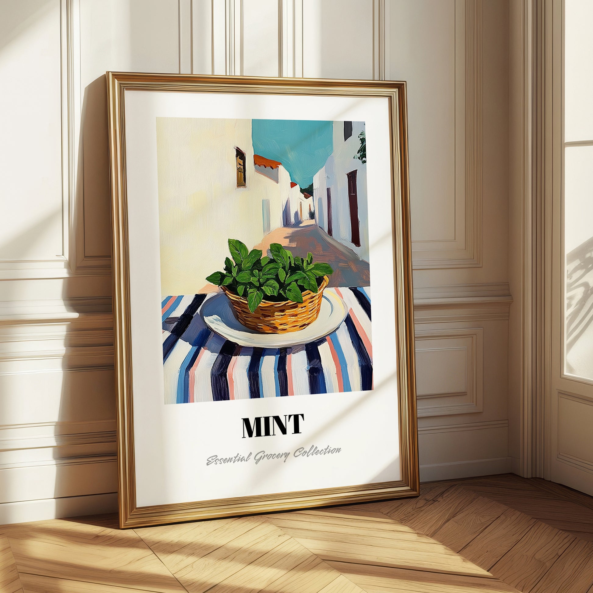 Mint – White village Café on the Corner, Fresh Herbs Painting